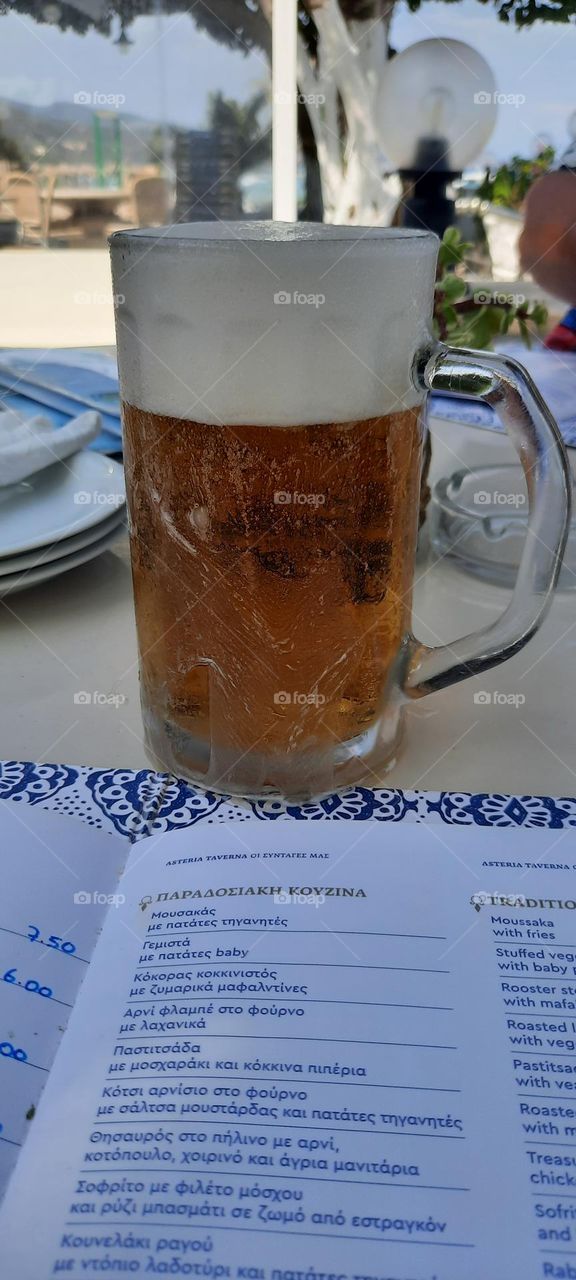 Cold Beer at a Greek Restaurant