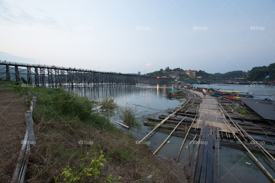 Wood bridge in Sagklaburi Kanchanaburi Thailand 