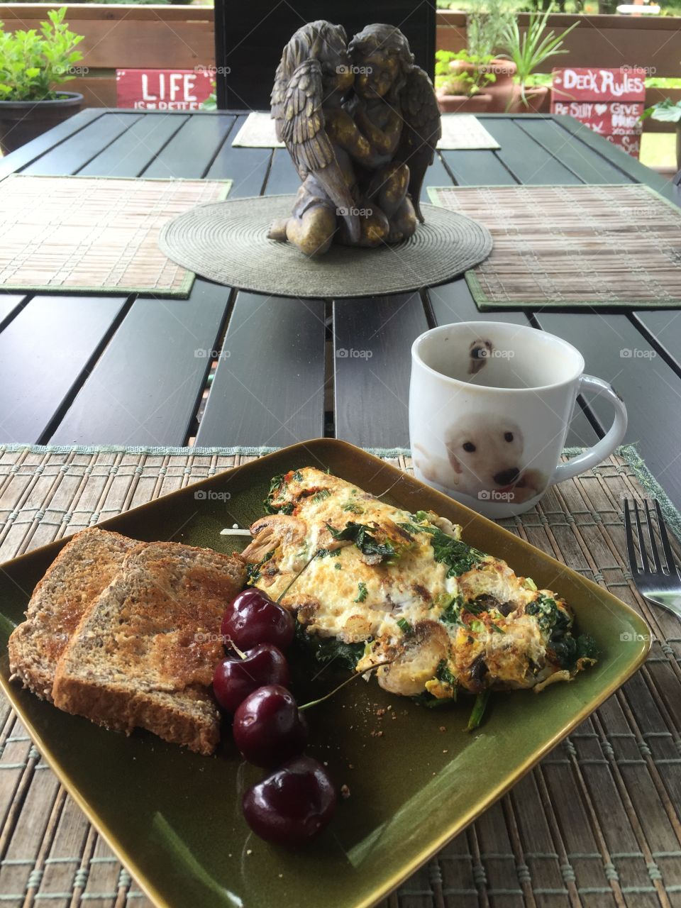 Breakfast omelet on the deck