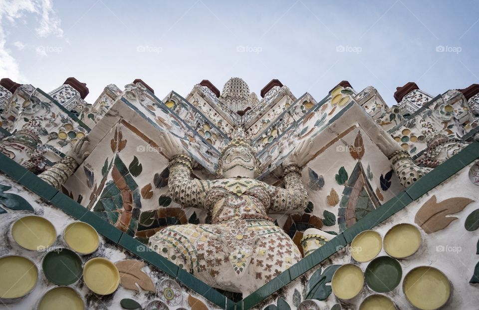 Create photo view of the most famous pagoda of  Temple of  Dawn (Wat Arun) in Bangkok Thailand 