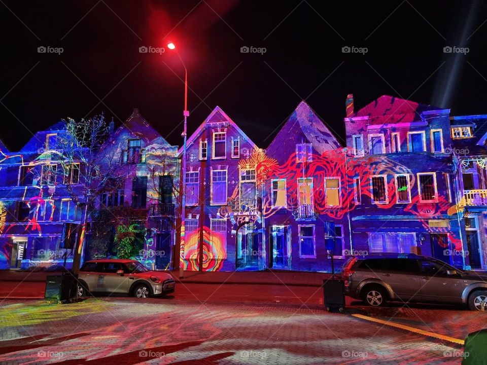 Row of colorful traditional houses