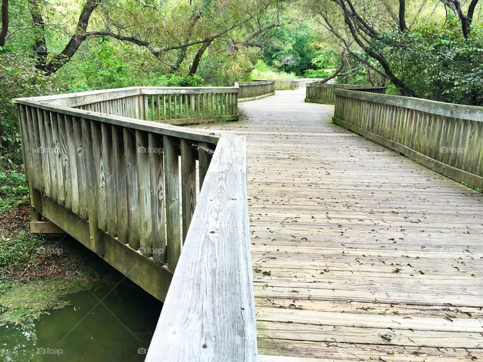 Wooden Bridge on the path around the lake. 