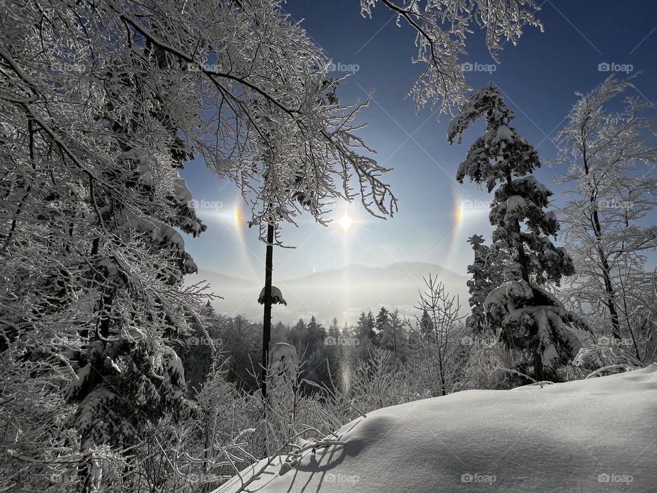Sun halo effect on a beutiful winter sunny day