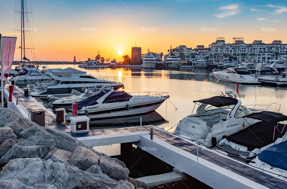 Sunset in Puerto Banus, Costa del Sol most famous Port