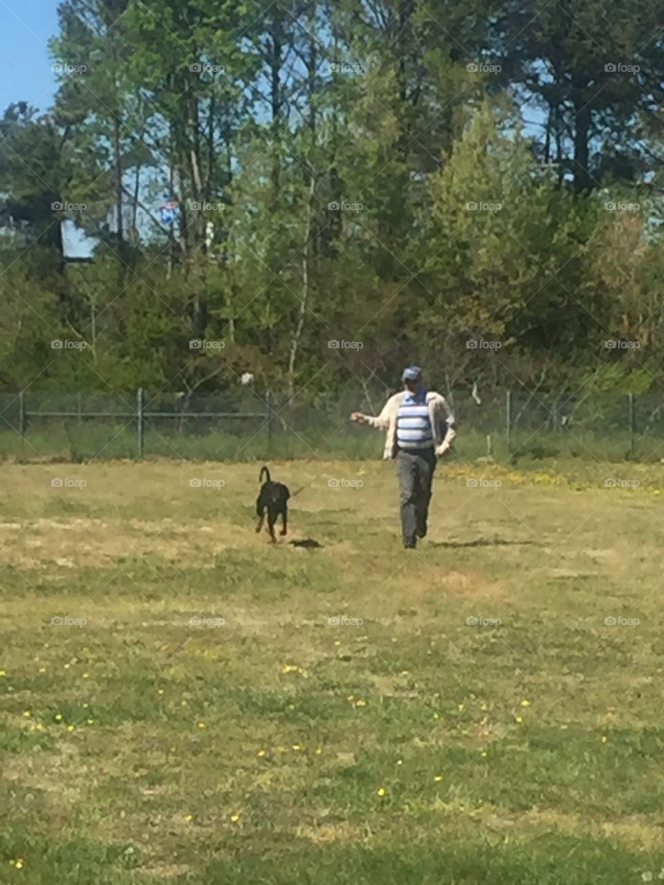 Dad running the dog, Sirius.