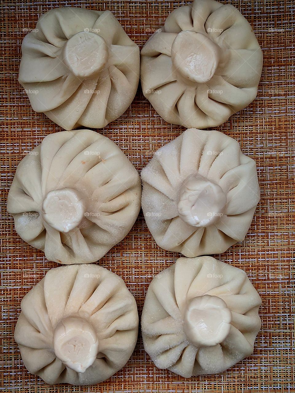 Khinkali.  Minced meat in dough.  View from above
