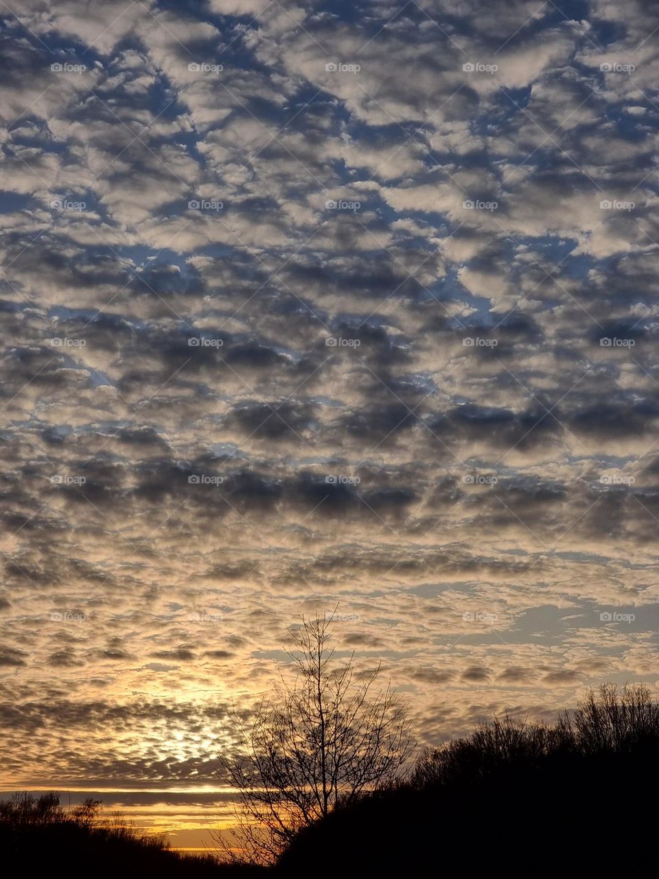 Sunset after a sunny day with a sky full of small clouds