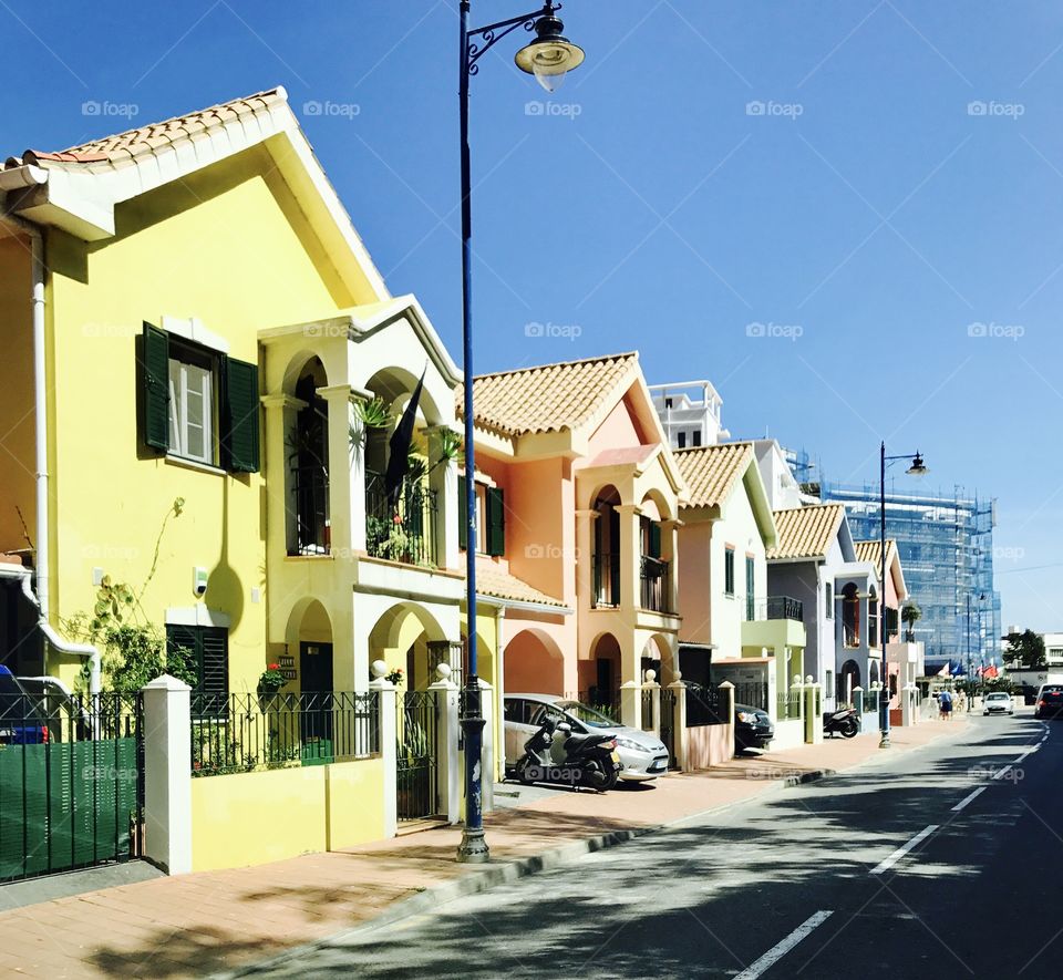 Gibraltar beach houses, colours, sunny ,city 