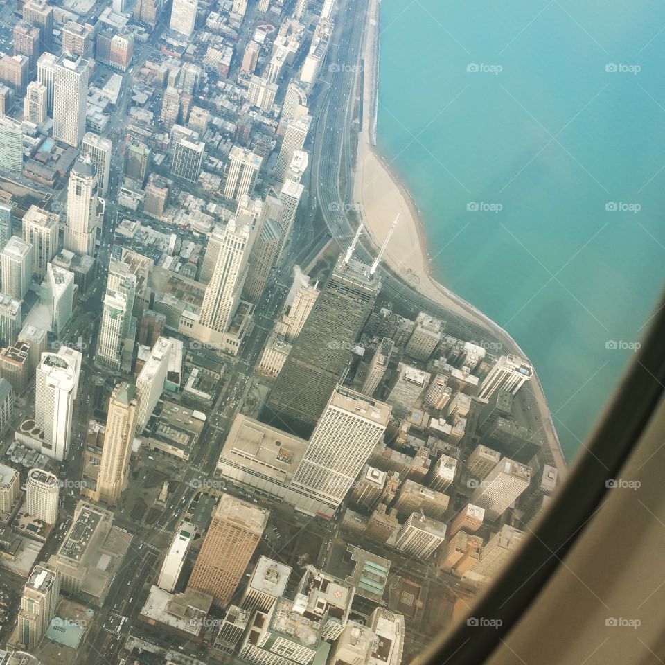 Chicago skyline from a 737