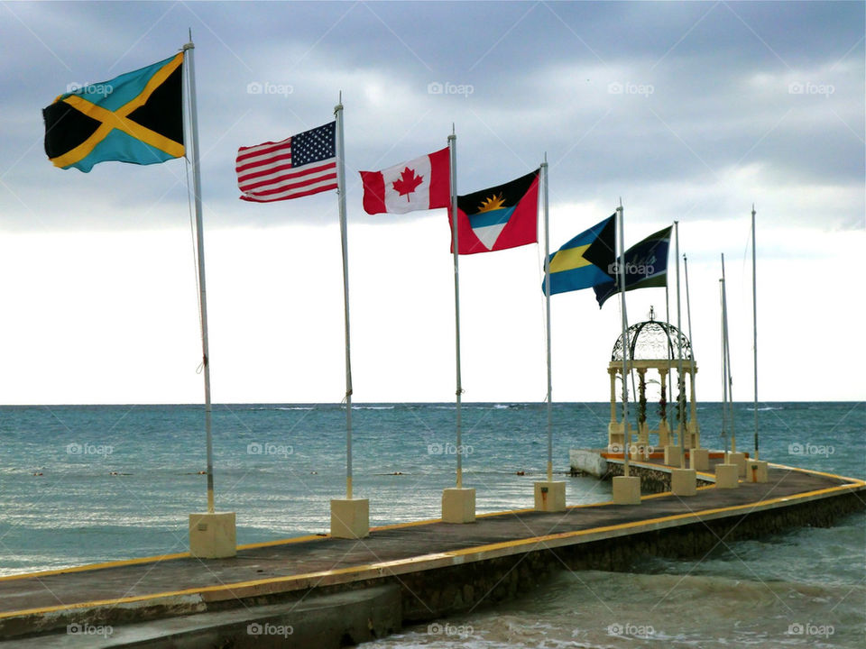 Flags on a pier