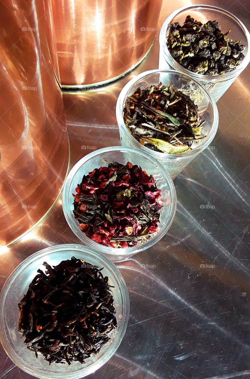 organic tea in shotglasses