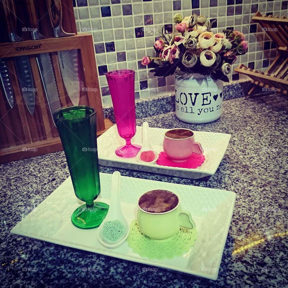 pink green coffee time