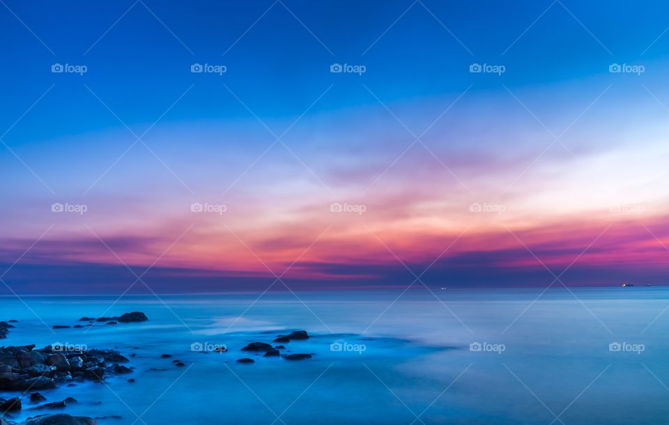 Sunset long exposure over the ocean 