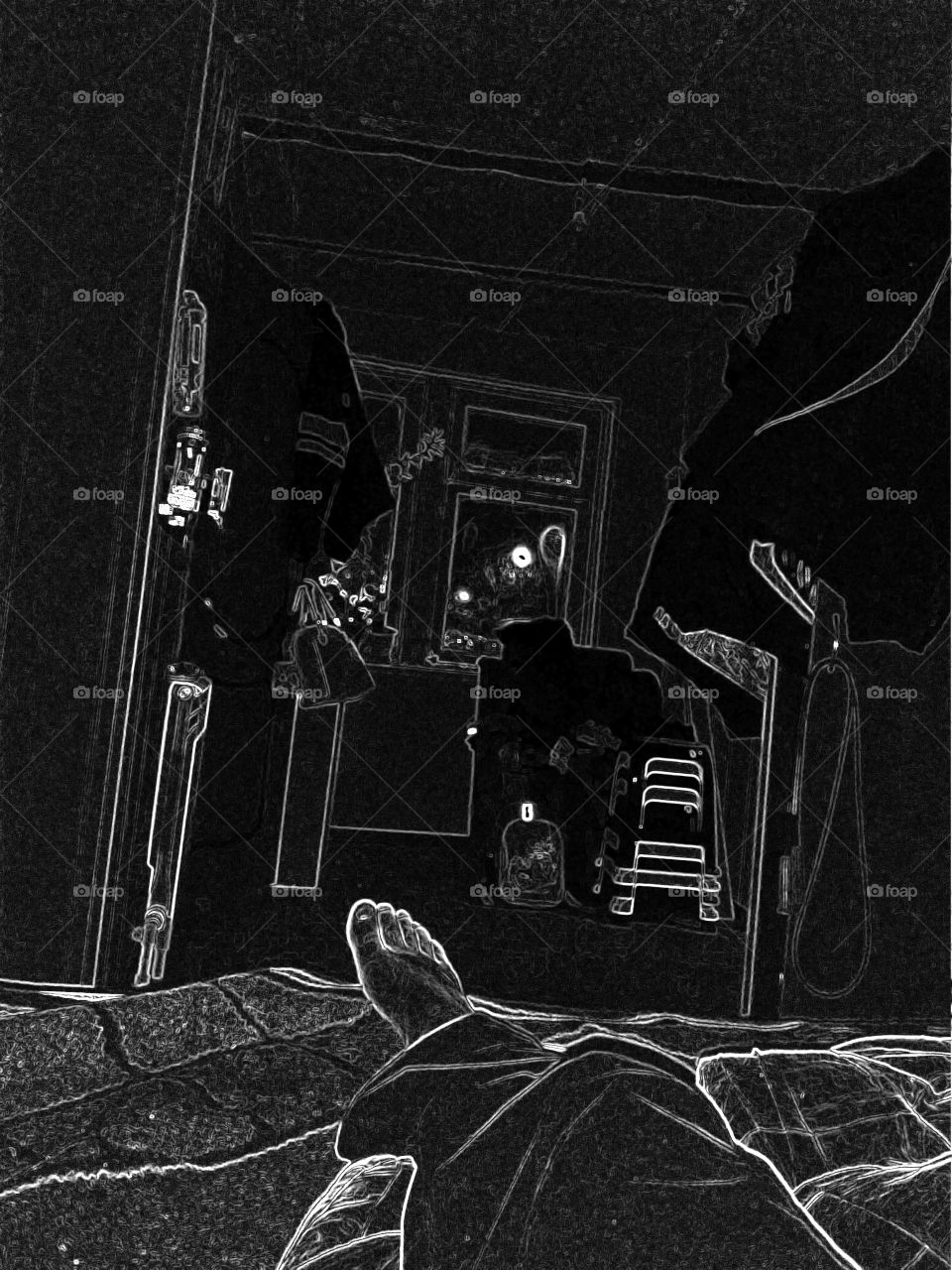 Model legs on black and white background.