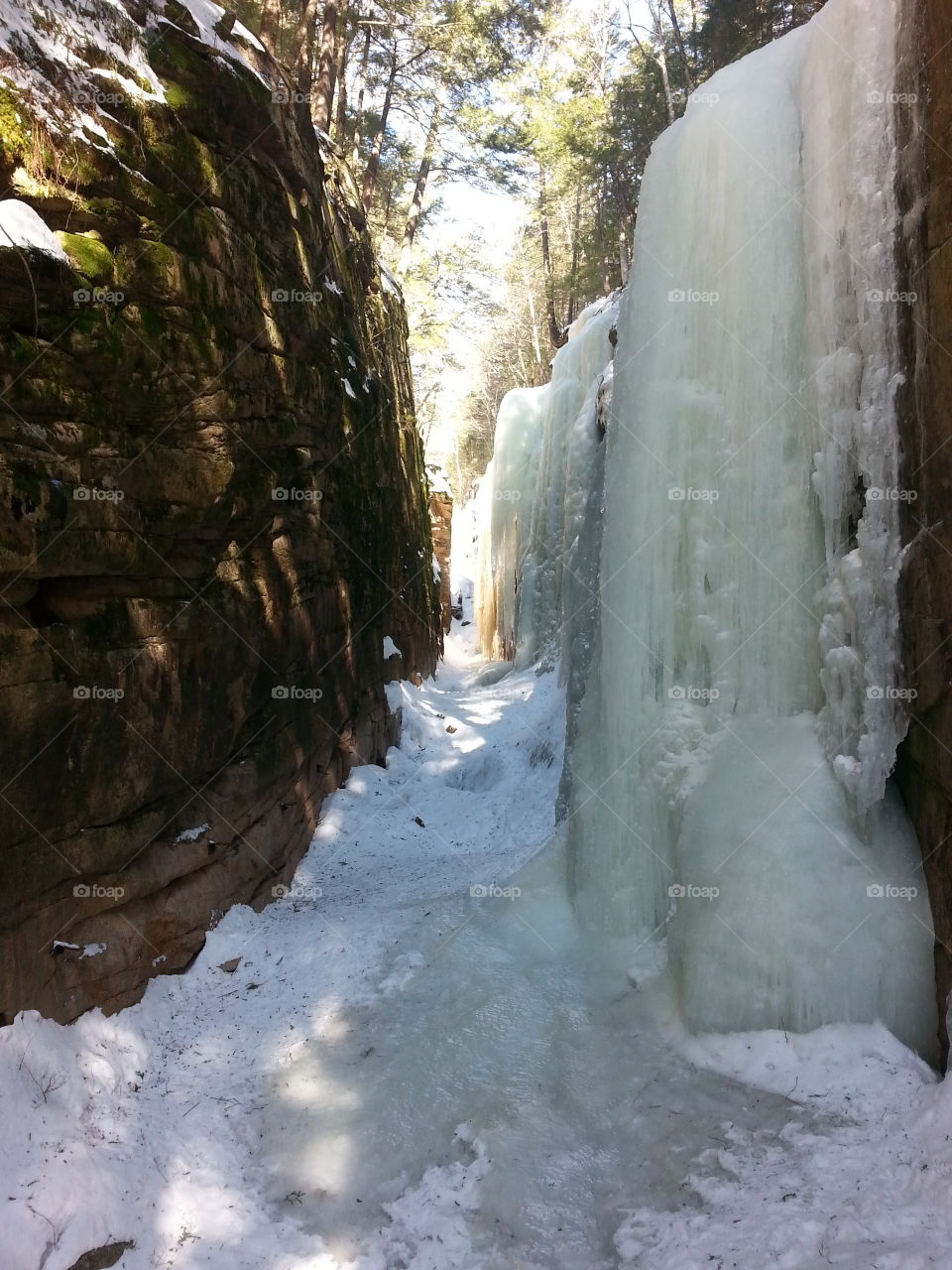 Flume Gorge in the Winter. Hike in the woods of New Hampshire 