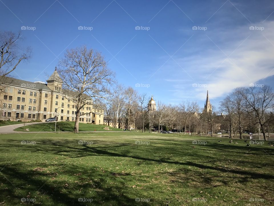 Columba Hall, Notre Dame dome, and Basilica 