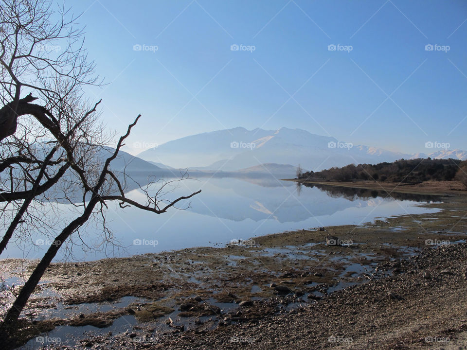 mountain water lake reflection by trist9