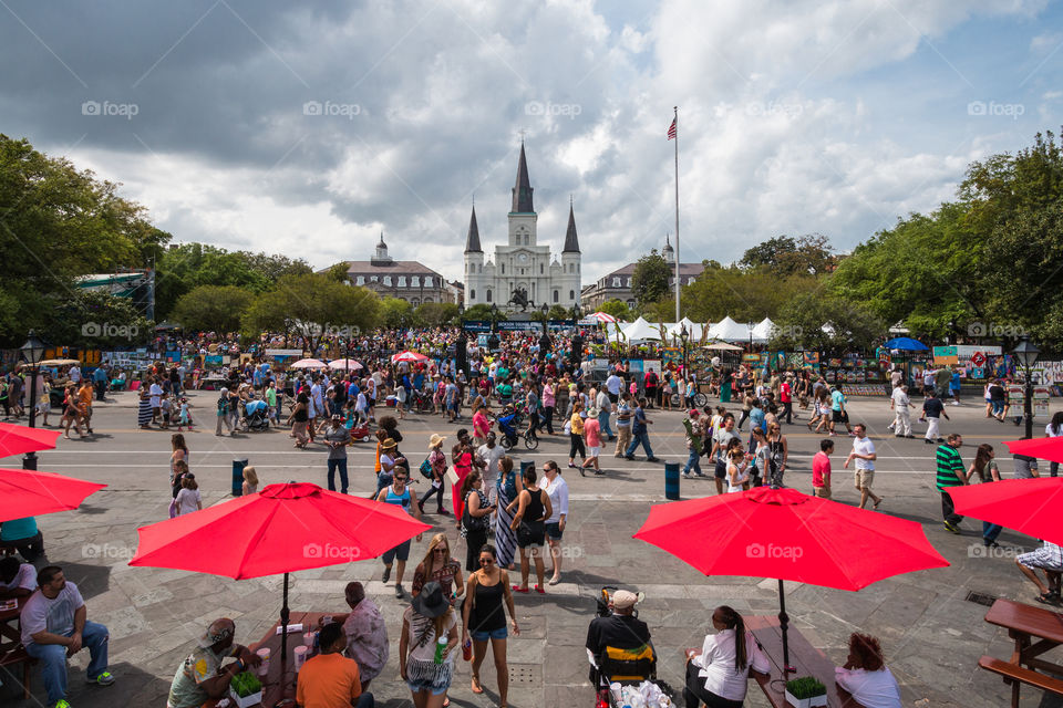 Jackson square at French quarter fastival in New Orleans Louisiana USA 