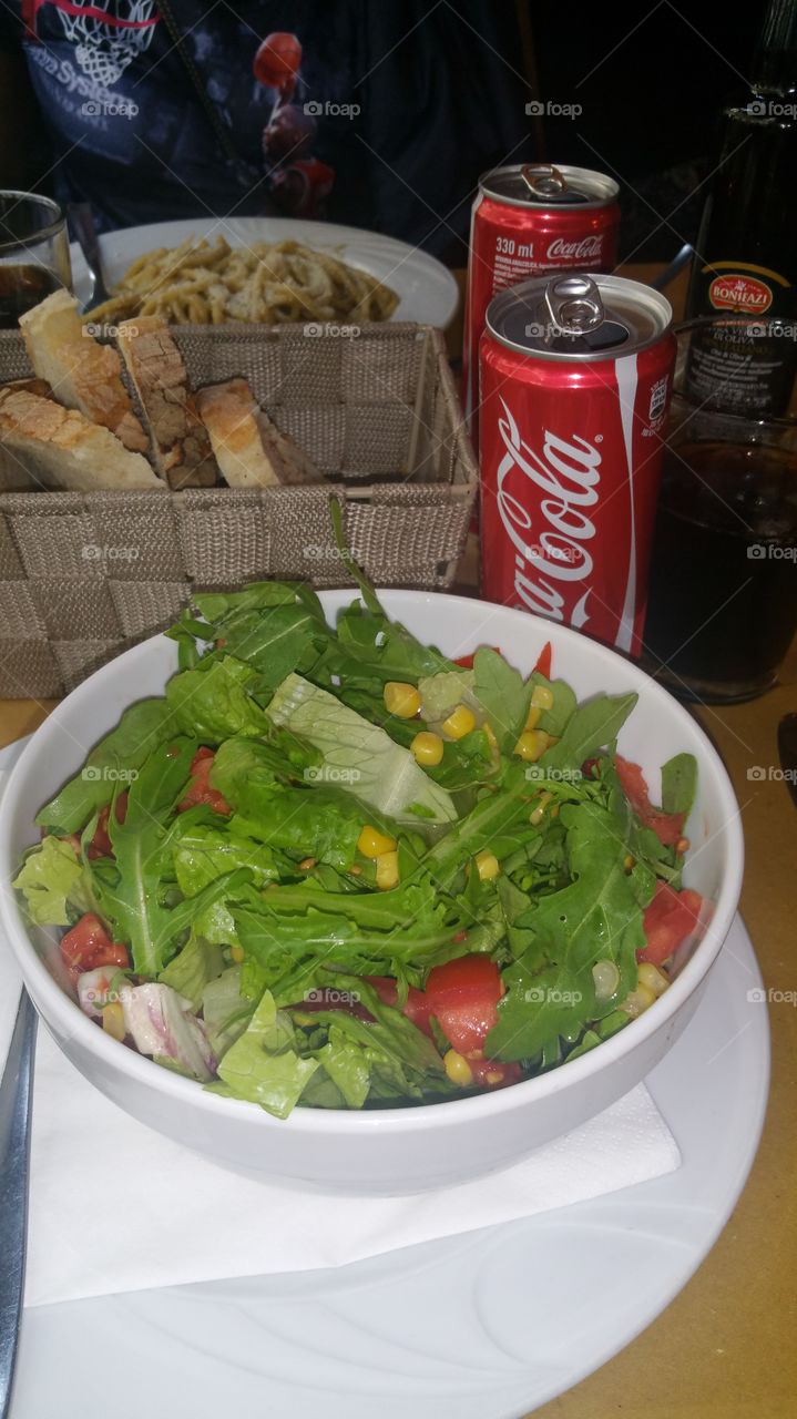 Salad and an ice cold Coke