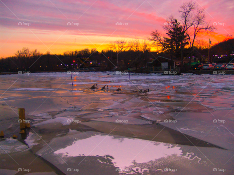 snow trees ice sunrise by delvec