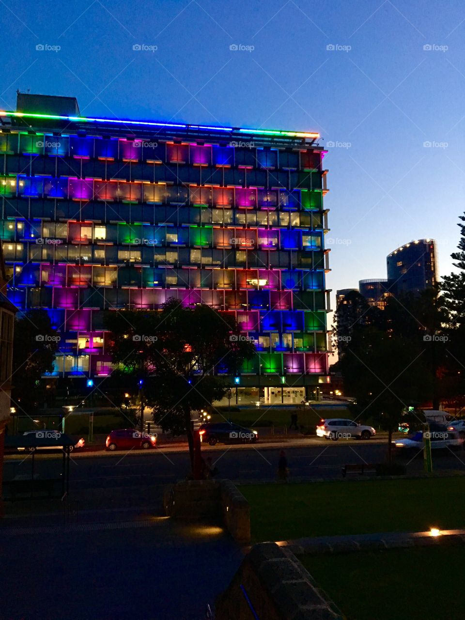 Interesting LED illumination on the building: Council House, Perth, Western Australia.