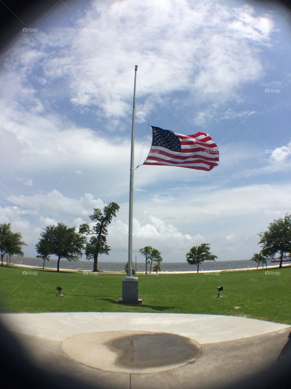 American flag at half mast!