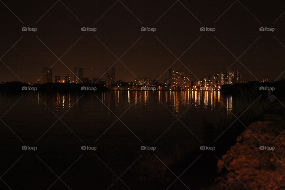 Berth, sunset, river, South port, Moscow, city, night city, Moscow does not sleep