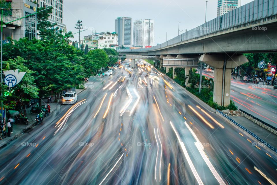Rush hour in Hanoi, Vietnam, long exposure 