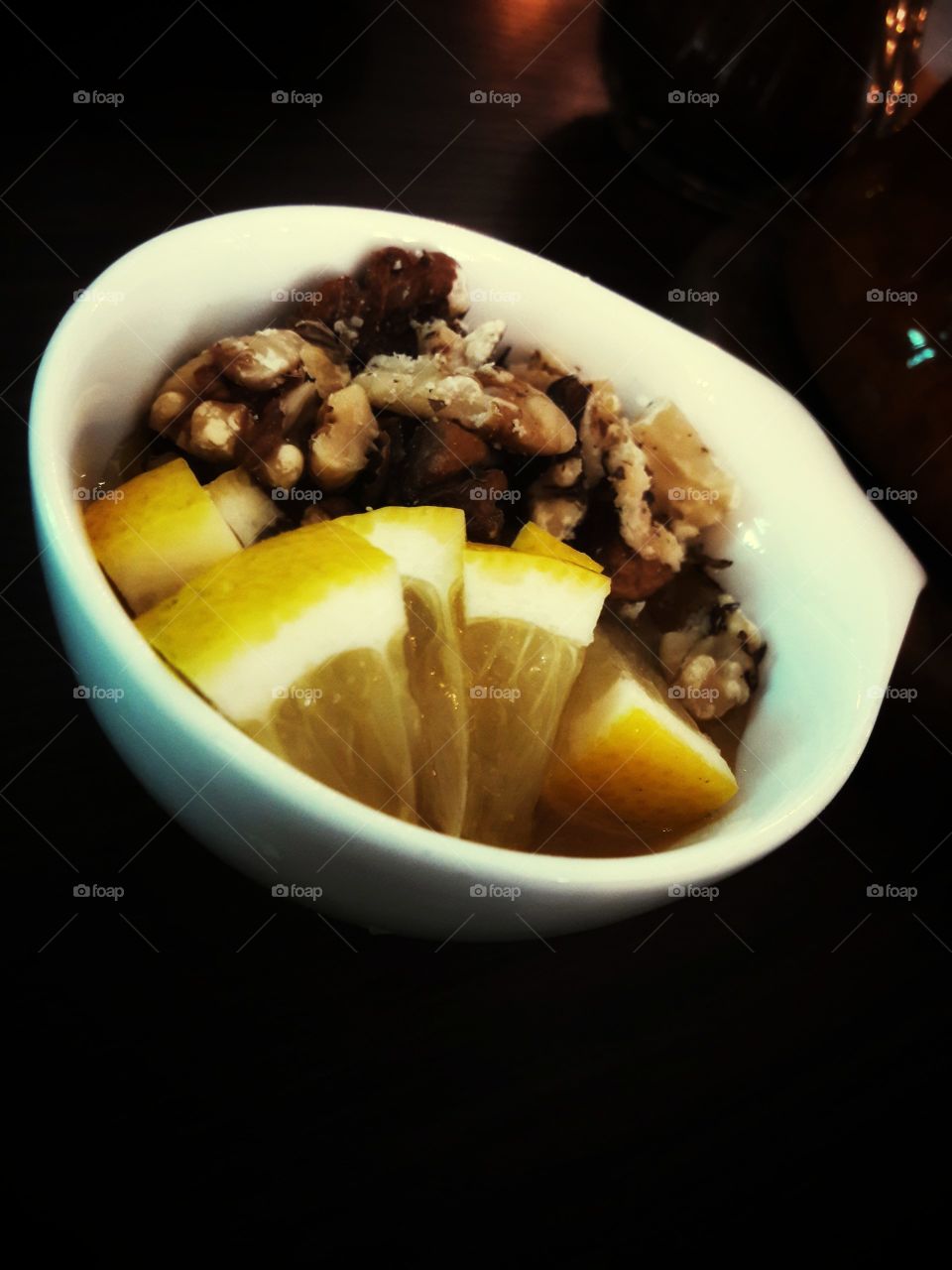 Sweet Cafe restaurant indoor drink yummy served table night part yellow form circle ellipce tasty table served view outside joy happy lemon nuts