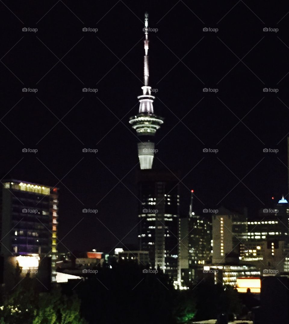 Auckland sky tower at night