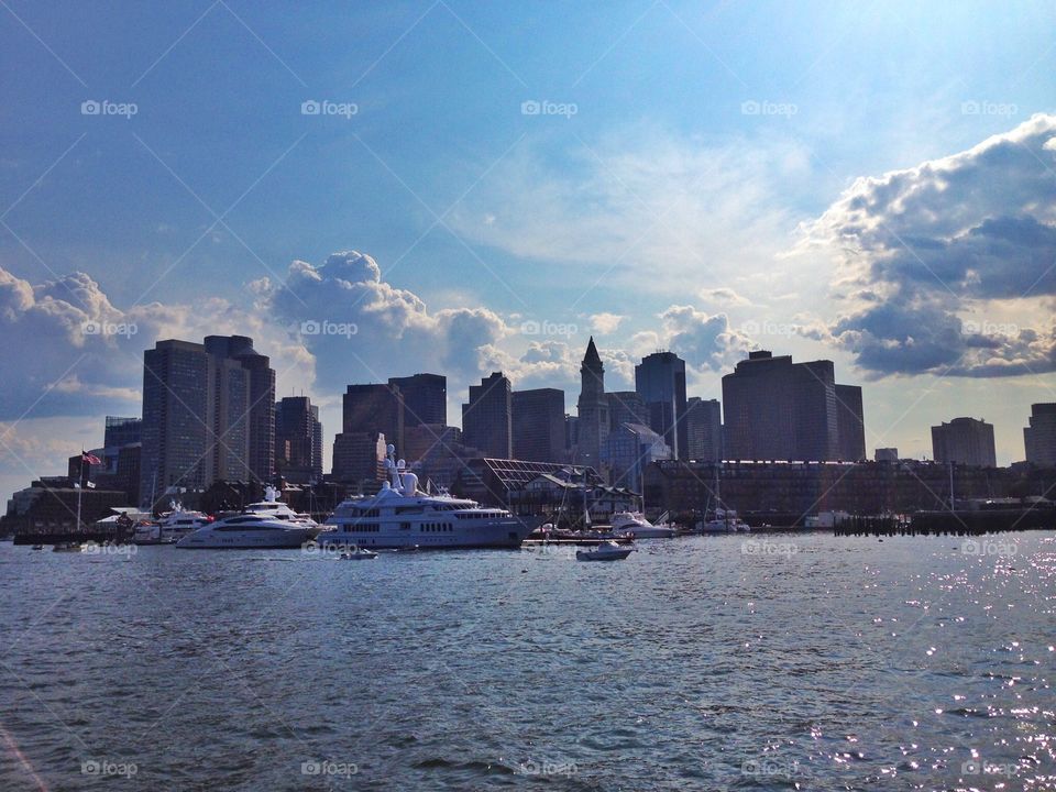 Boston skyline. Skyline of Boston from the Mistic river