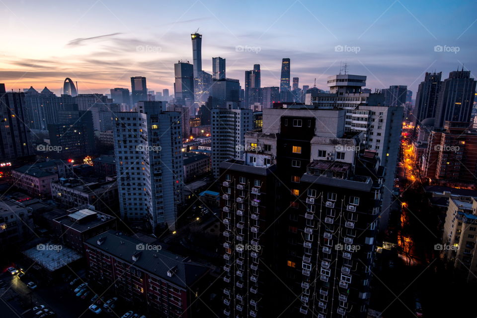 Beijing, city smog, before sunrise