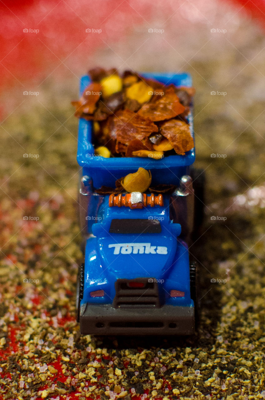 Tonka Truck moving red peppers