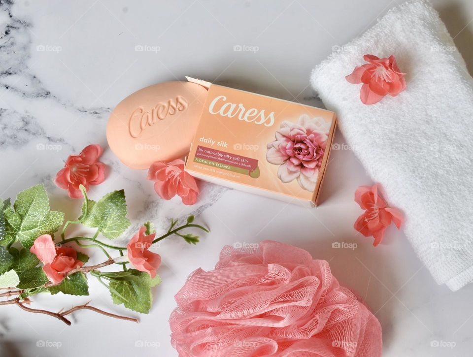 Caress soap still life flat lay 