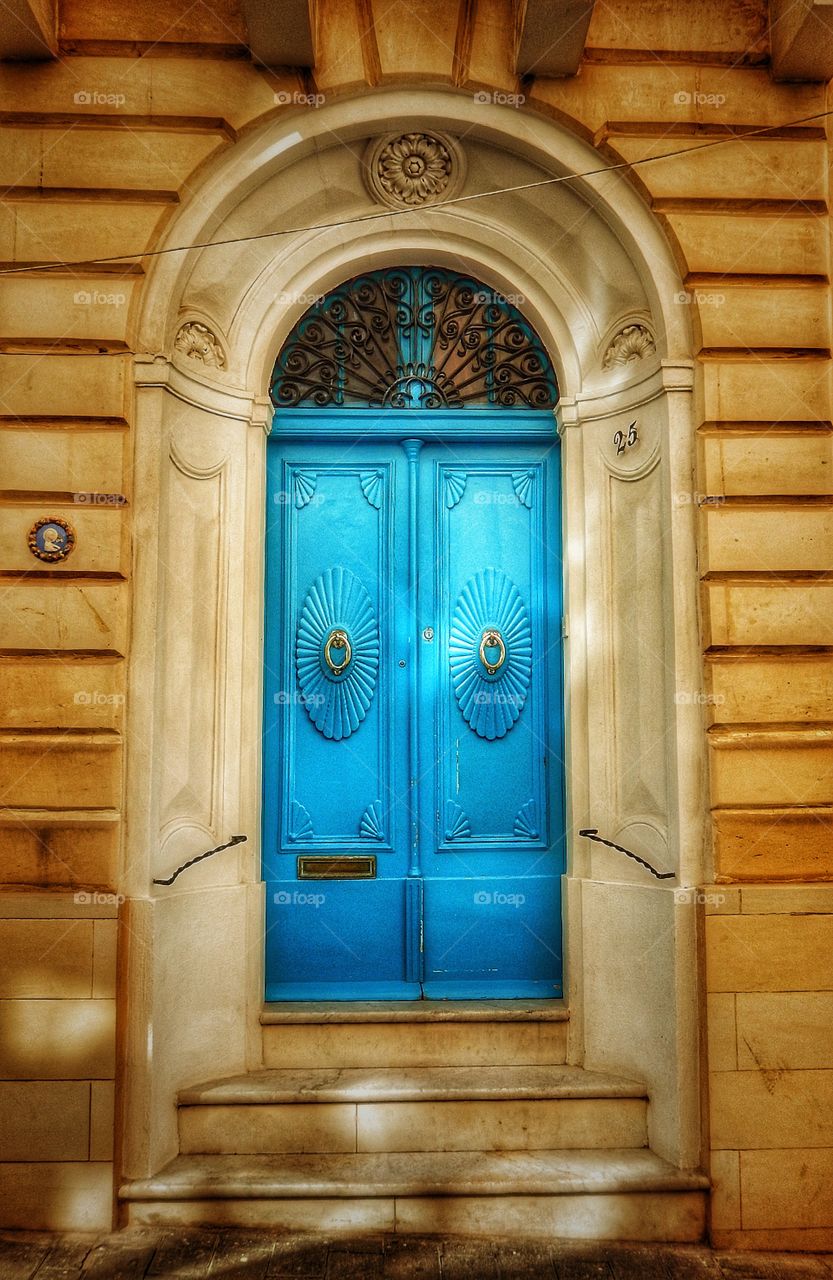 Closed blue door