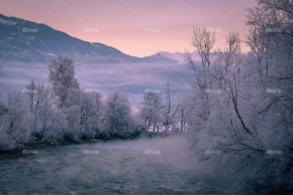 winter morning near river