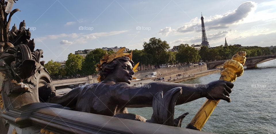Eiffel Tower from Alexandre III bridge, Paris, France