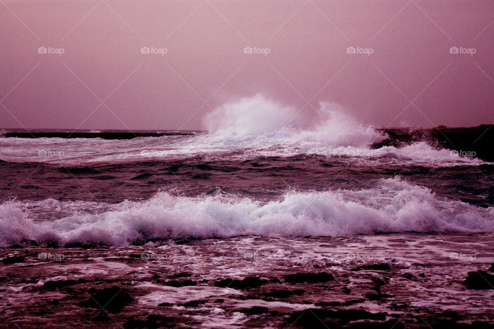 Stormy sea. Violet