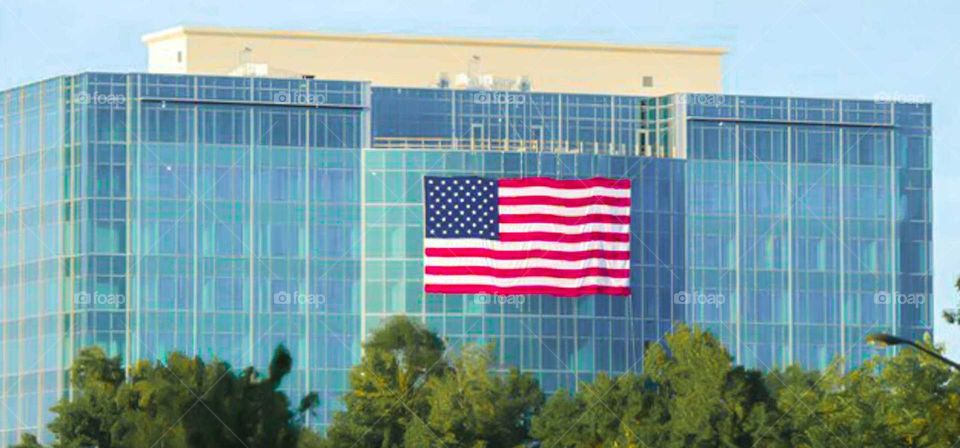 American flag on building