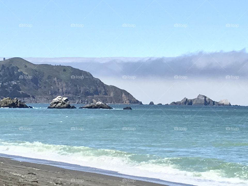 Fog bank along Pacific coastline 