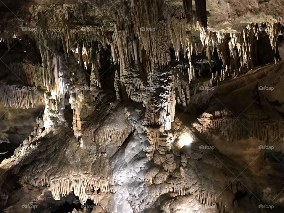 Illuminated cave formations in Luray Caverns, West Virginia 