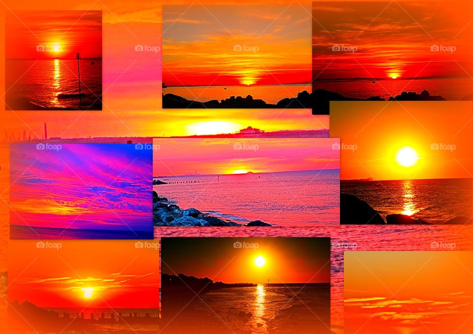 TAKEN OVER THE COURSE OF 3 NIGHTS A COLLAGE DIFFRENT SUNSETS SEAVIEW ISLRE OF WIGHT A DIFFRENT DIRECTION OF SUNSETS