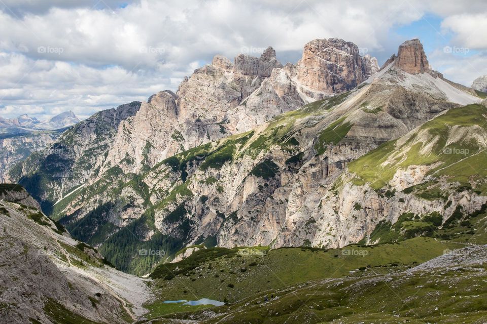 Unique mountains in the beautiful national park Tre Cime in the Dolomites Italy 
