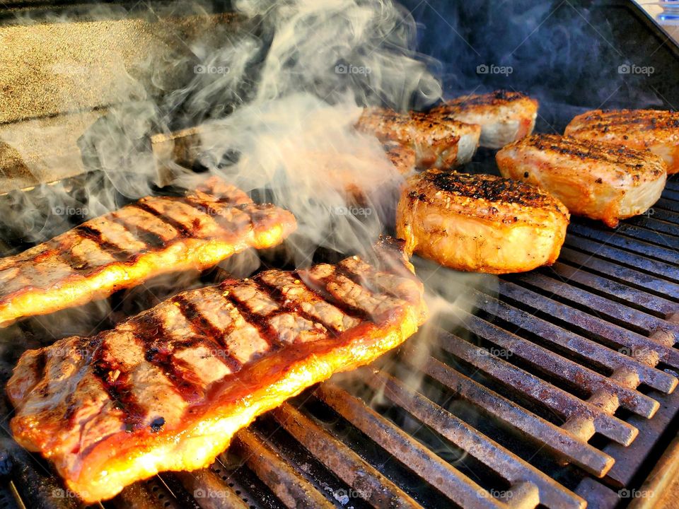 Steak and pork chops grill to perfection