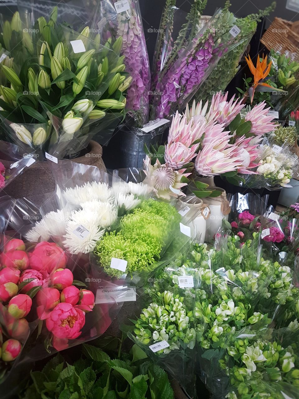 Fresh Bunches of Flowers at market stall pretty