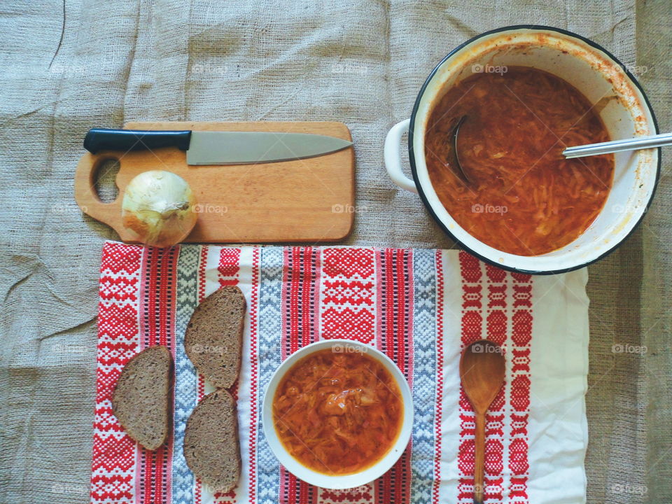 Soup with beet and other vegetables Ukrainian dish