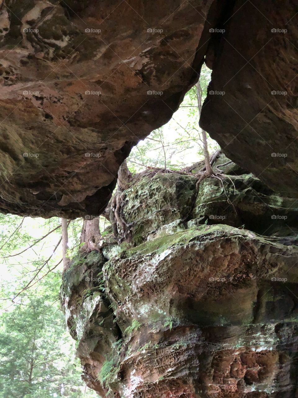 Natural Light shinning down on cave Hocking Hills Ohio