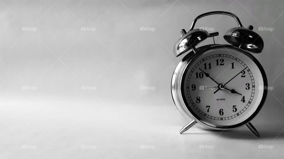 Black and white alarm clock photography
