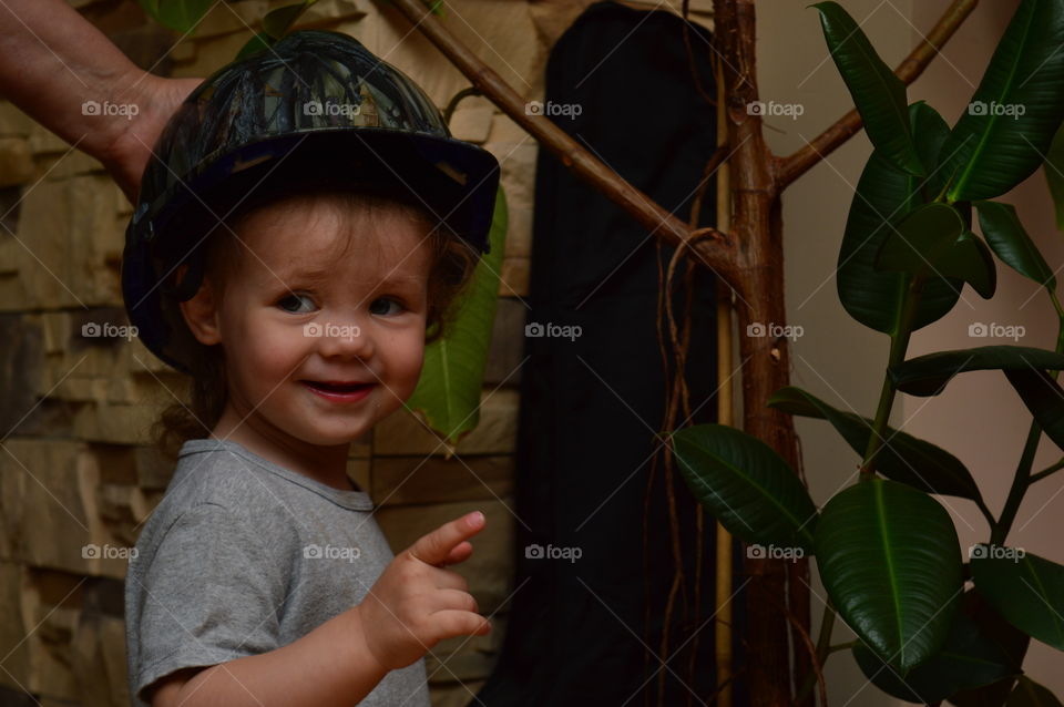 Happy kid with unique helmet