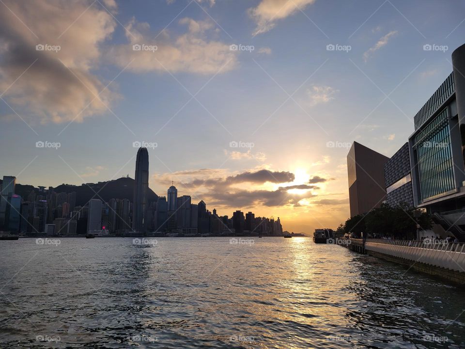 Sunset over Victoria Harbour Hong Kong